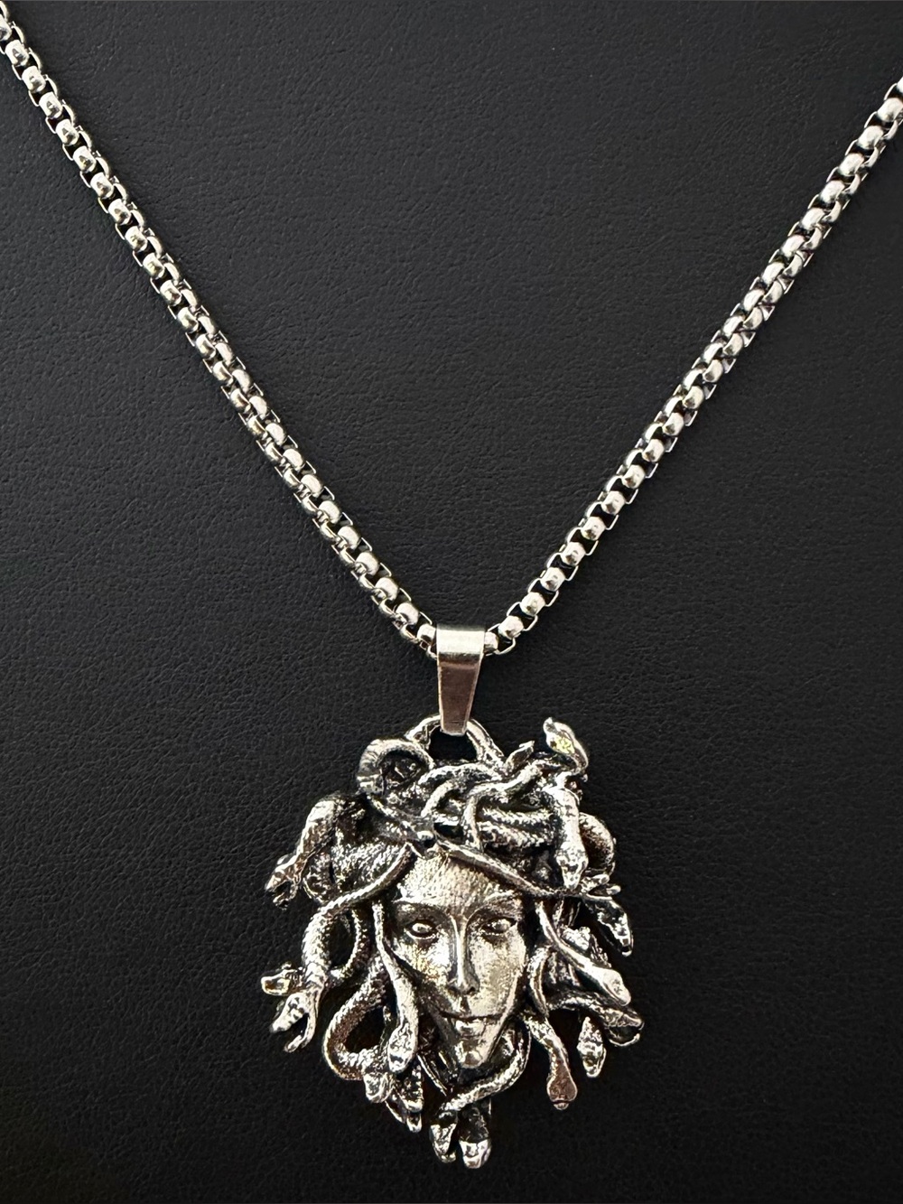 Gothic Silver Medusa Gorgon Snakes Pendant Necklace